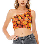 Pumpkin Print One Shoulder Crop Top
