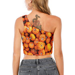 Pumpkin Print One Shoulder Crop Top