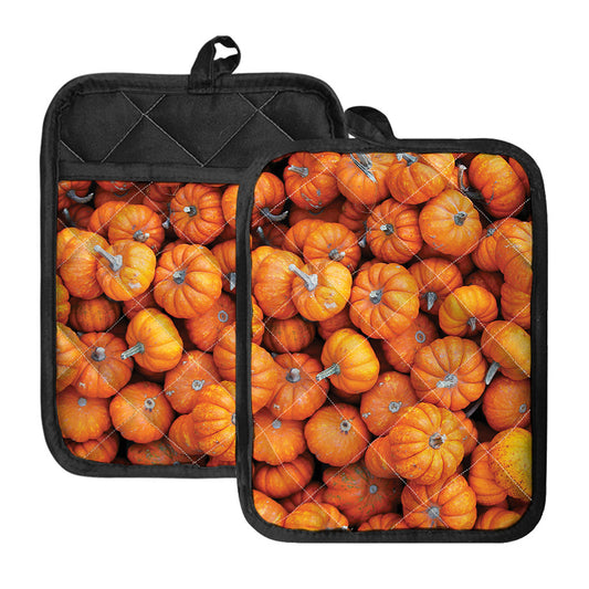 Pumpkin Print Pot Holders With Pocket