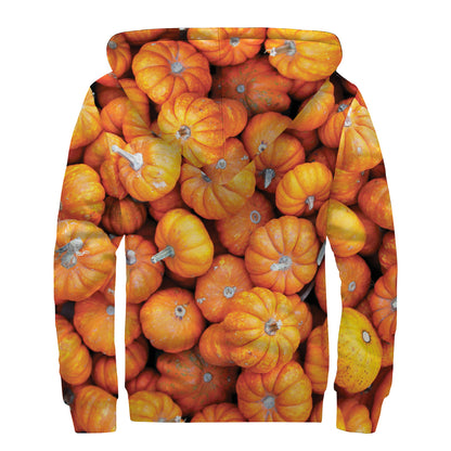 Pumpkin Print Sherpa Lined Zip Up Hoodie