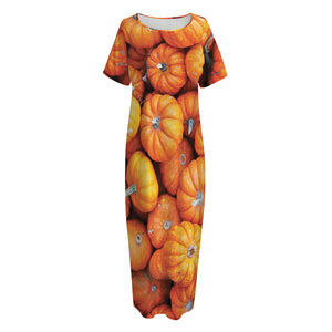 Pumpkin Print Short Sleeve Long Nightdress