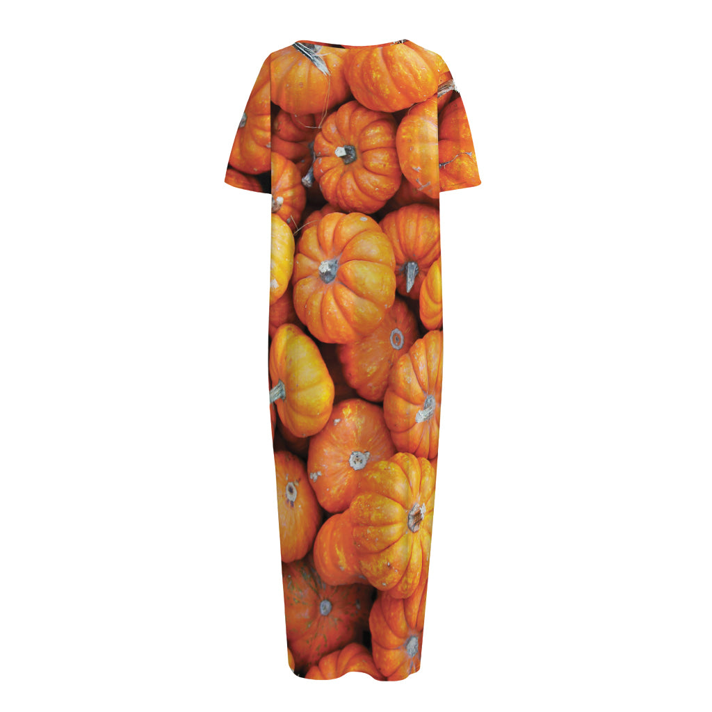 Pumpkin Print Short Sleeve Long Nightdress