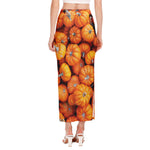 Pumpkin Print Side Slit Maxi Skirt
