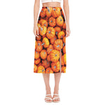 Pumpkin Print Side Slit Midi Skirt