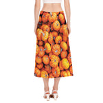 Pumpkin Print Side Slit Midi Skirt