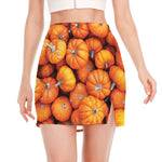 Pumpkin Print Side Slit Mini Skirt