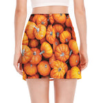 Pumpkin Print Side Slit Mini Skirt