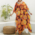 Pumpkin Print Silk V-Neck Kaftan Dress
