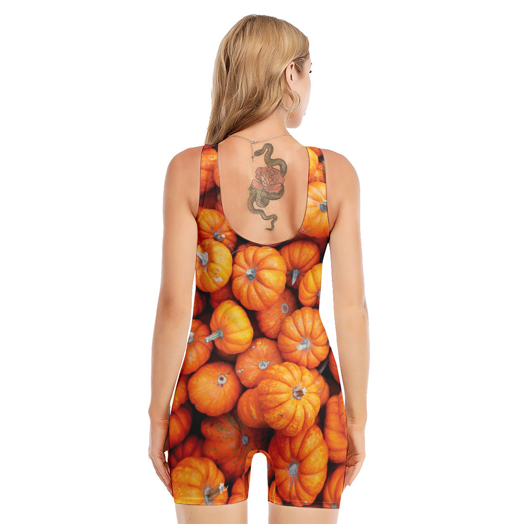 Pumpkin Print Sleeveless One Piece Swimsuit