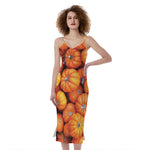 Pumpkin Print Slim Fit Midi Cami Dress