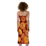 Pumpkin Print Slim Fit Midi Cami Dress