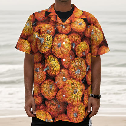 Pumpkin Print Textured Short Sleeve Shirt