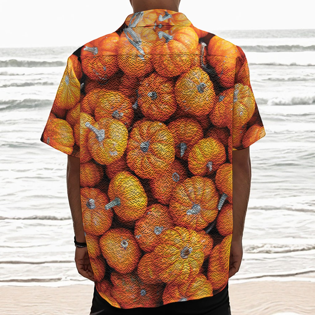 Pumpkin Print Textured Short Sleeve Shirt