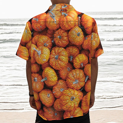 Pumpkin Print Textured Short Sleeve Shirt