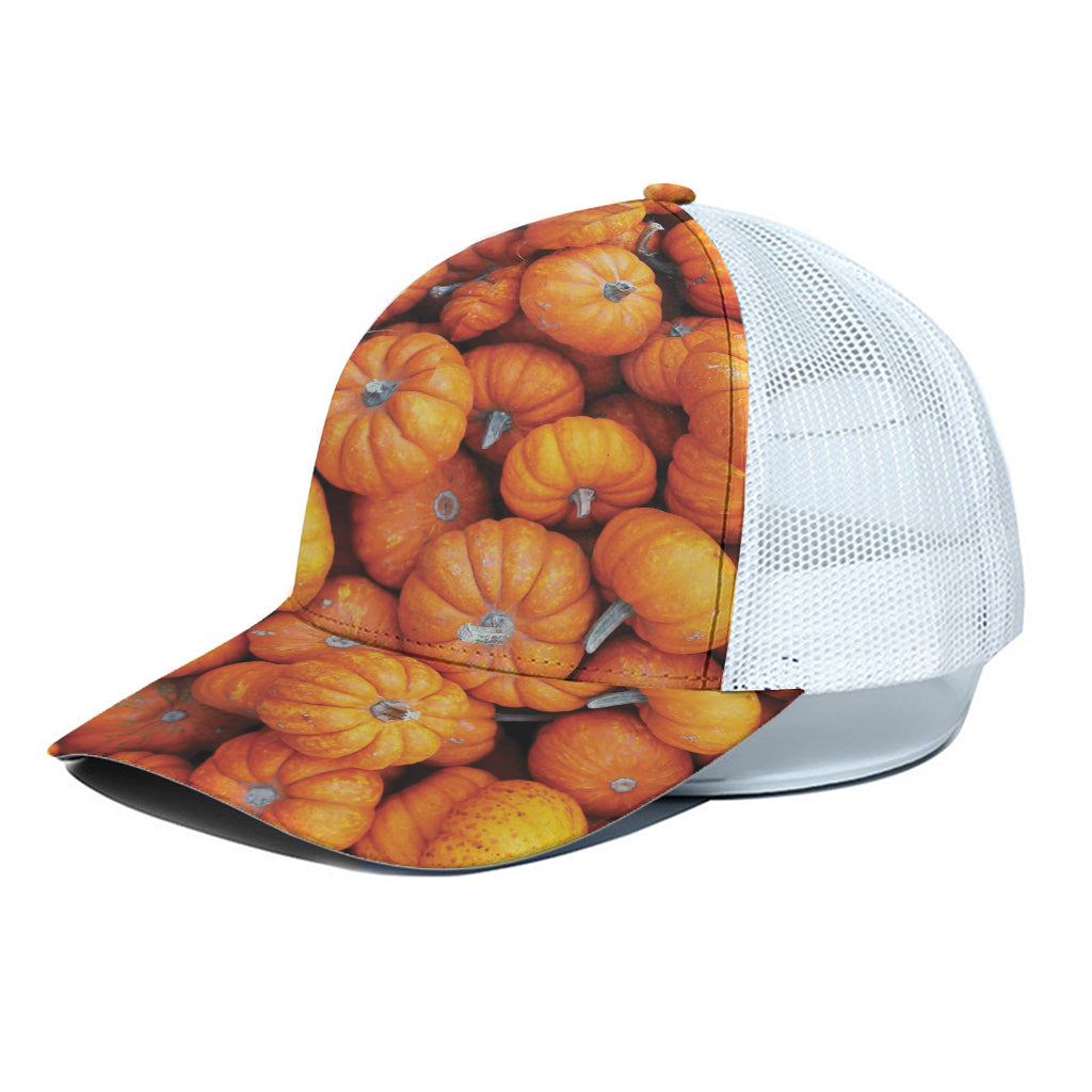 Pumpkin Print White Mesh Trucker Cap