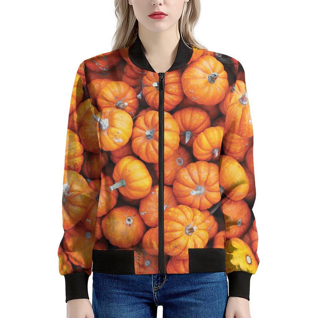 Pumpkin Print Women's Bomber Jacket