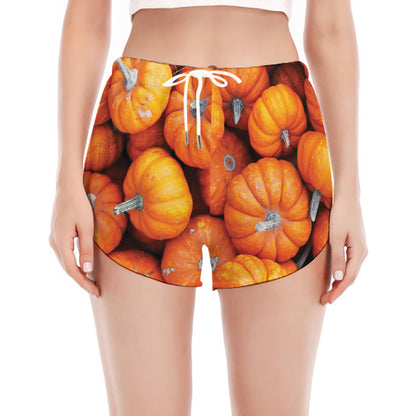 Pumpkin Print Women's Split Running Shorts