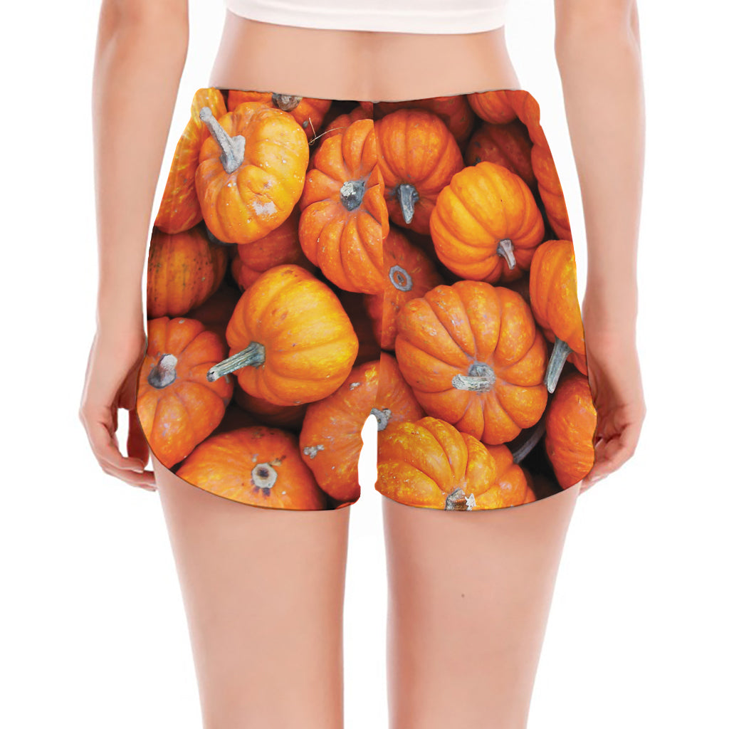 Pumpkin Print Women's Split Running Shorts