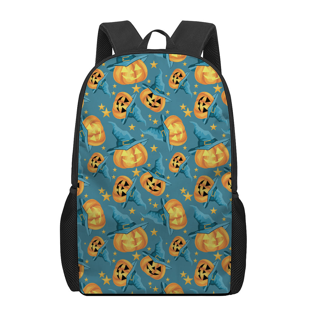 Pumpkin With Witch Hat Pattern Print 17 Inch Backpack