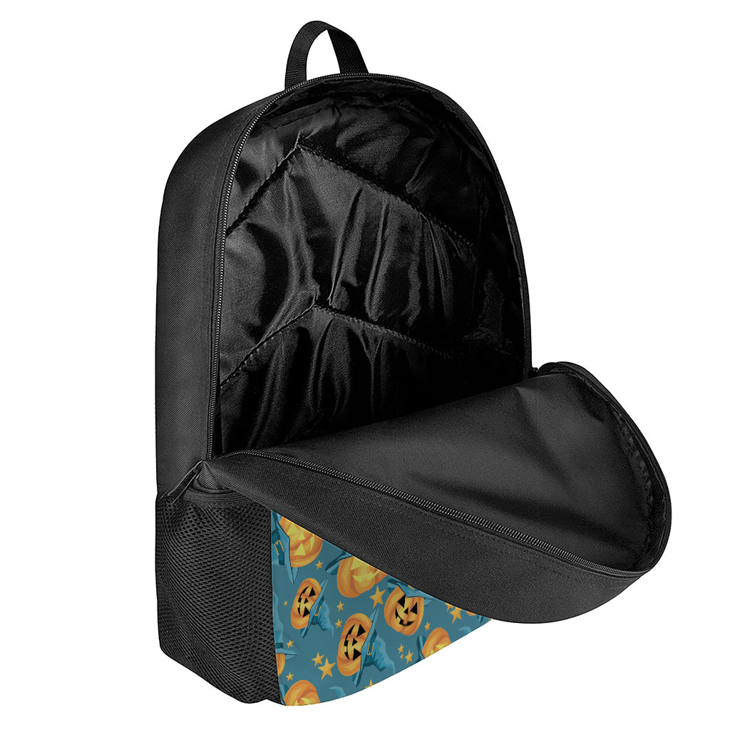 Pumpkin With Witch Hat Pattern Print 17 Inch Backpack