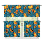 Pumpkin With Witch Hat Pattern Print 3 Piece Kitchen Curtains