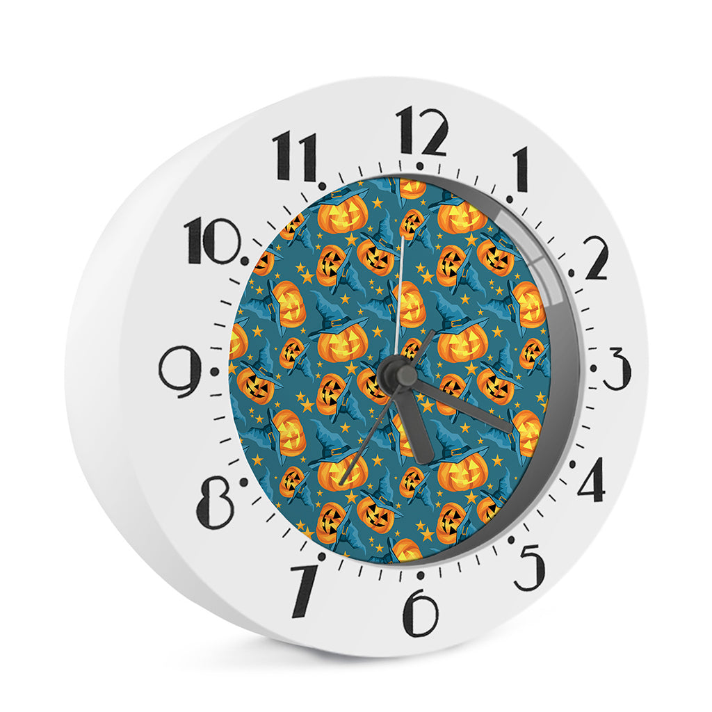 Pumpkin With Witch Hat Pattern Print Alarm Clock