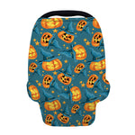 Pumpkin With Witch Hat Pattern Print Baby Seat Cover
