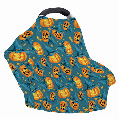 Pumpkin With Witch Hat Pattern Print Baby Seat Cover