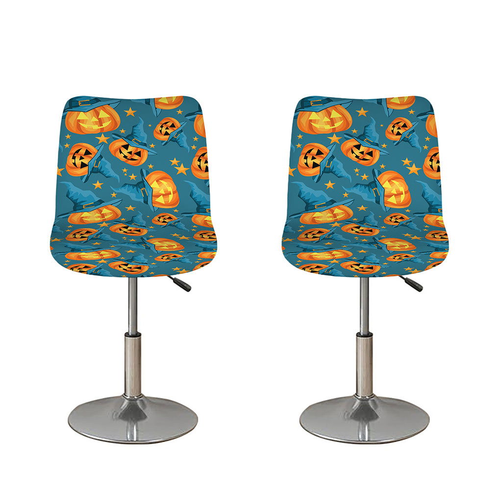 Pumpkin With Witch Hat Pattern Print Bar Stool Covers