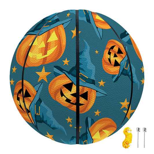 Pumpkin With Witch Hat Pattern Print Basketball