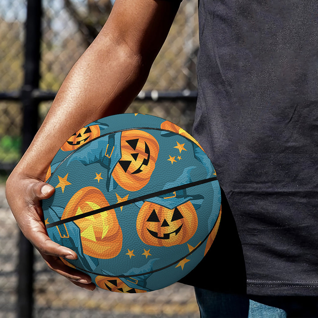 Pumpkin With Witch Hat Pattern Print Basketball