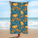 Pumpkin With Witch Hat Pattern Print Beach Towel