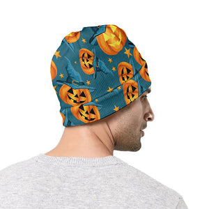 Pumpkin With Witch Hat Pattern Print Beanie