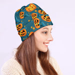 Pumpkin With Witch Hat Pattern Print Beanie