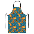 Pumpkin With Witch Hat Pattern Print Bib Apron With Pocket