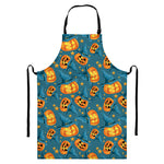 Pumpkin With Witch Hat Pattern Print Bib Apron With Pocket
