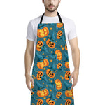 Pumpkin With Witch Hat Pattern Print Bib Apron With Pocket