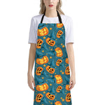 Pumpkin With Witch Hat Pattern Print Bib Apron With Pocket