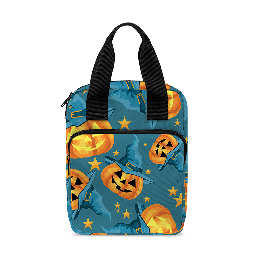 Pumpkin With Witch Hat Pattern Print Bible Tote Bag
