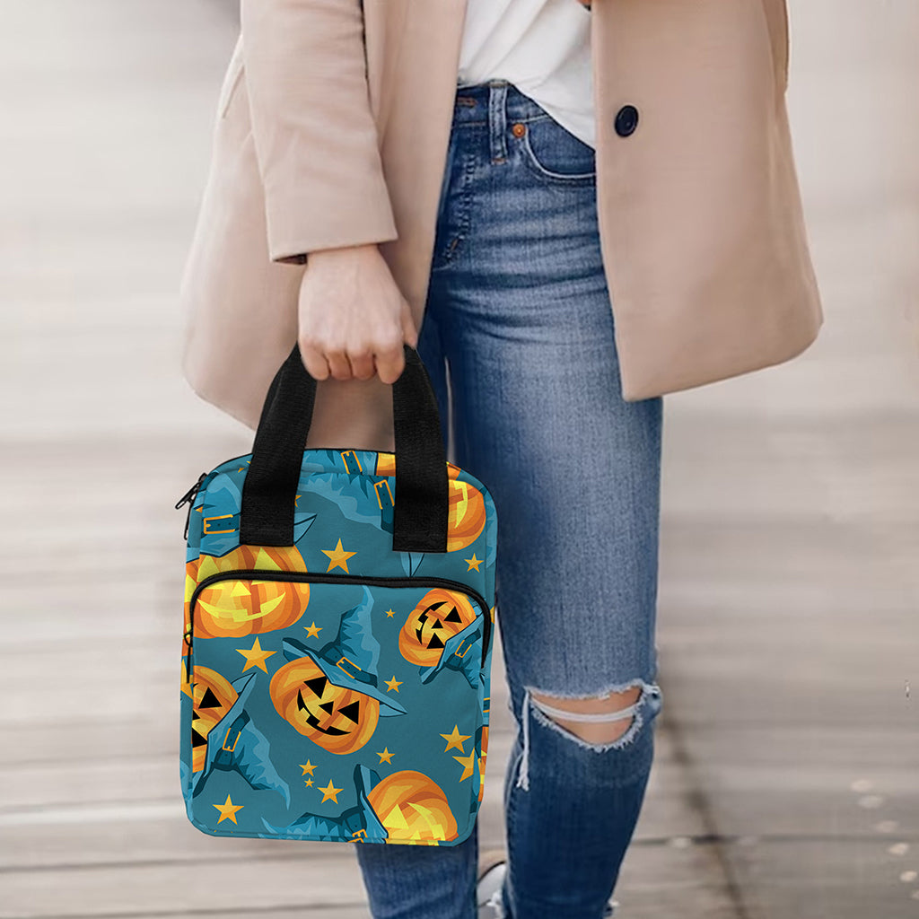 Pumpkin With Witch Hat Pattern Print Bible Tote Bag