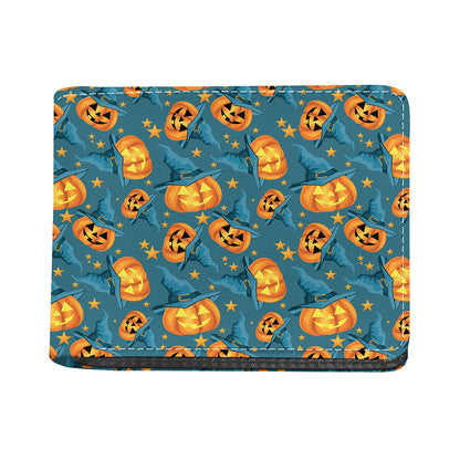 Pumpkin With Witch Hat Pattern Print Bifold Wallet