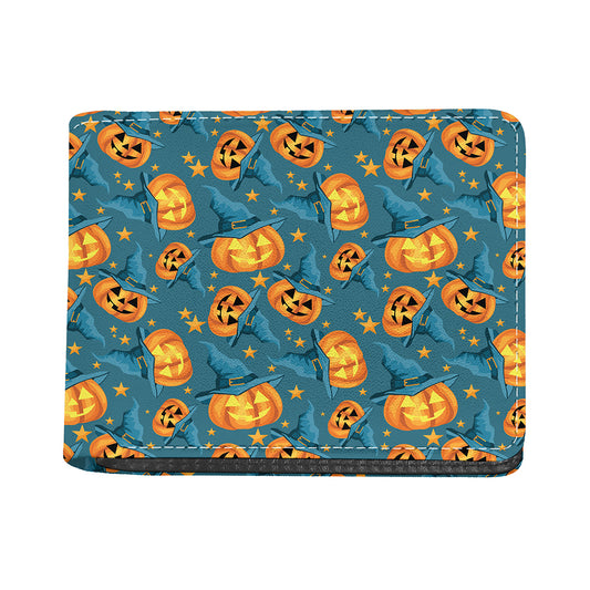 Pumpkin With Witch Hat Pattern Print Bifold Wallet