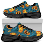Pumpkin With Witch Hat Pattern Print Black Chunky Shoes