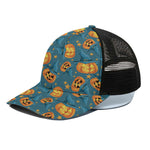 Pumpkin With Witch Hat Pattern Print Black Mesh Trucker Cap