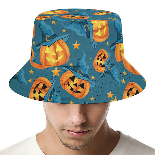 Pumpkin With Witch Hat Pattern Print Bucket Hat
