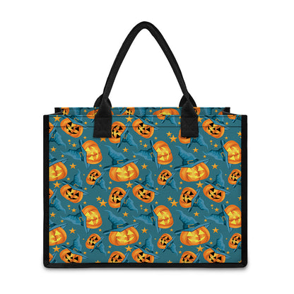 Pumpkin With Witch Hat Pattern Print Canvas Tote Bag