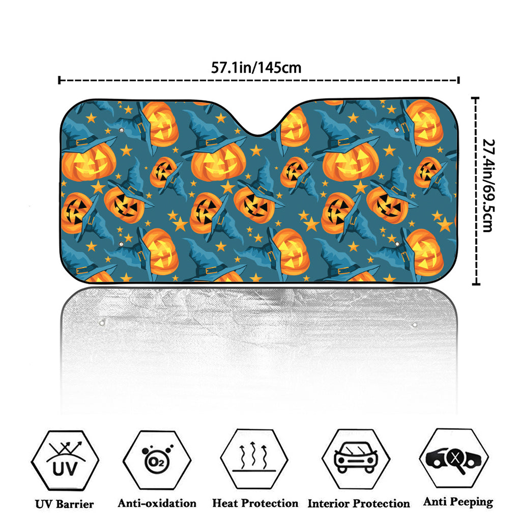 Pumpkin With Witch Hat Pattern Print Car Windshield Sun Shade