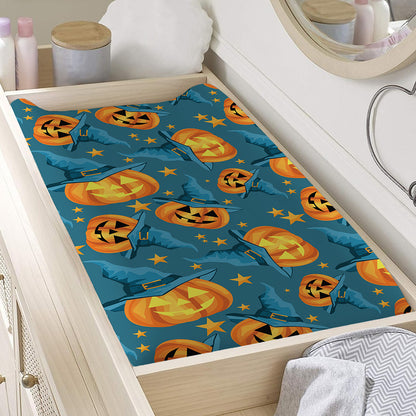 Pumpkin With Witch Hat Pattern Print Changing Pad Cover