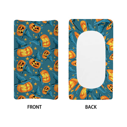 Pumpkin With Witch Hat Pattern Print Changing Pad Cover