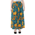 Pumpkin With Witch Hat Pattern Print Chiffon Maxi Skirt